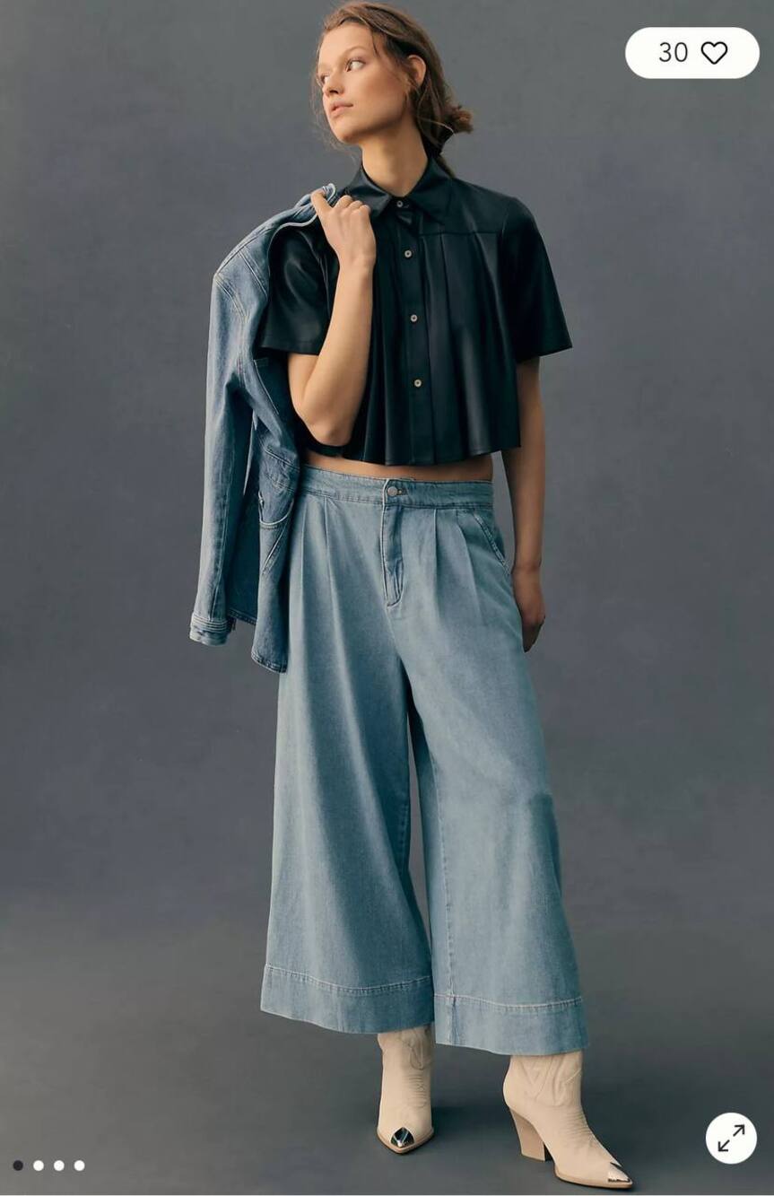 Pilcro Anthropologie Pilcro Pleated High-Rise Wide-Leg Culotte Jeans Size 27